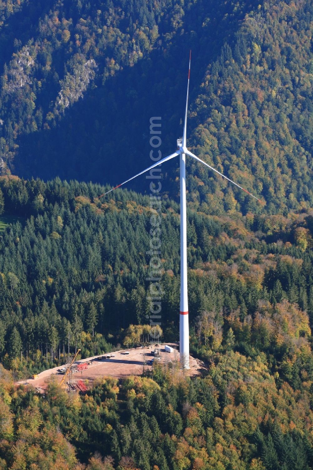 Aerial image Hasel - Construction site for wind turbine installation in Windpark Glaserkopf in Hasel in the state Baden-Wuerttemberg, Germany