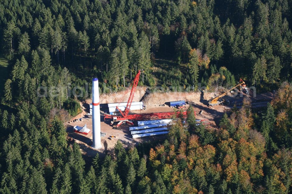 Aerial photograph Hasel - Construction site for wind turbine installation in Windpark Glaserkopf in Hasel in the state Baden-Wuerttemberg, Germany