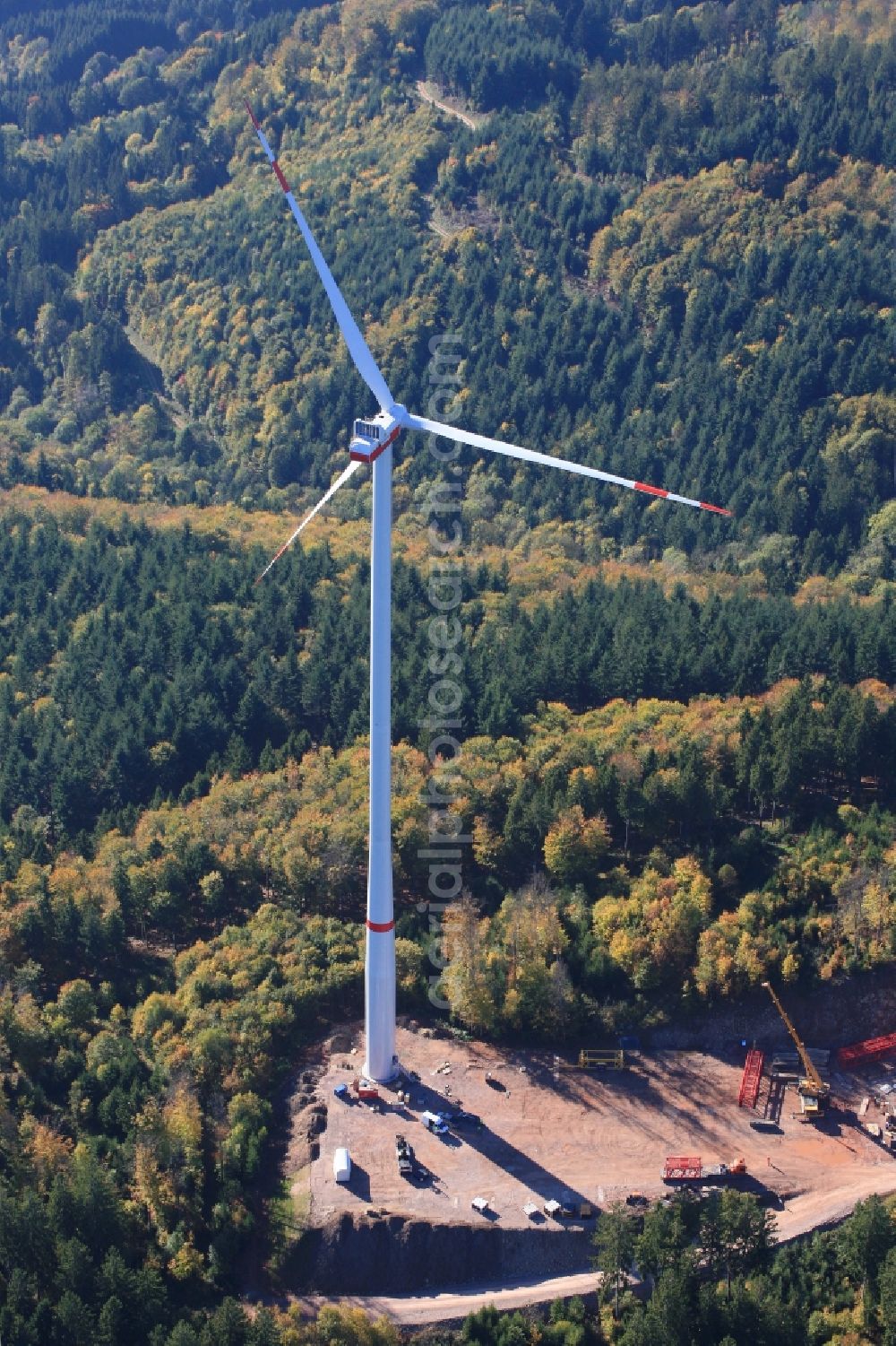 Hasel from the bird's eye view: Construction site for wind turbine installation in Windpark Glaserkopf in Hasel in the state Baden-Wuerttemberg, Germany