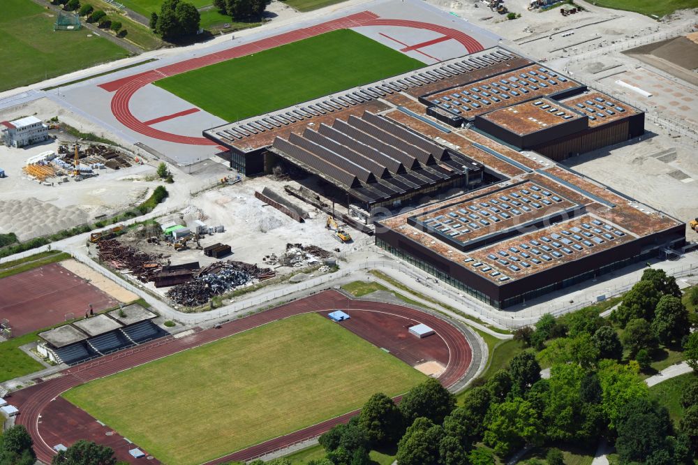 München from above - Construction site for the new sports hall Zentraler Hochschulsport (ZHS) in Munich in the state Bavaria, Germany