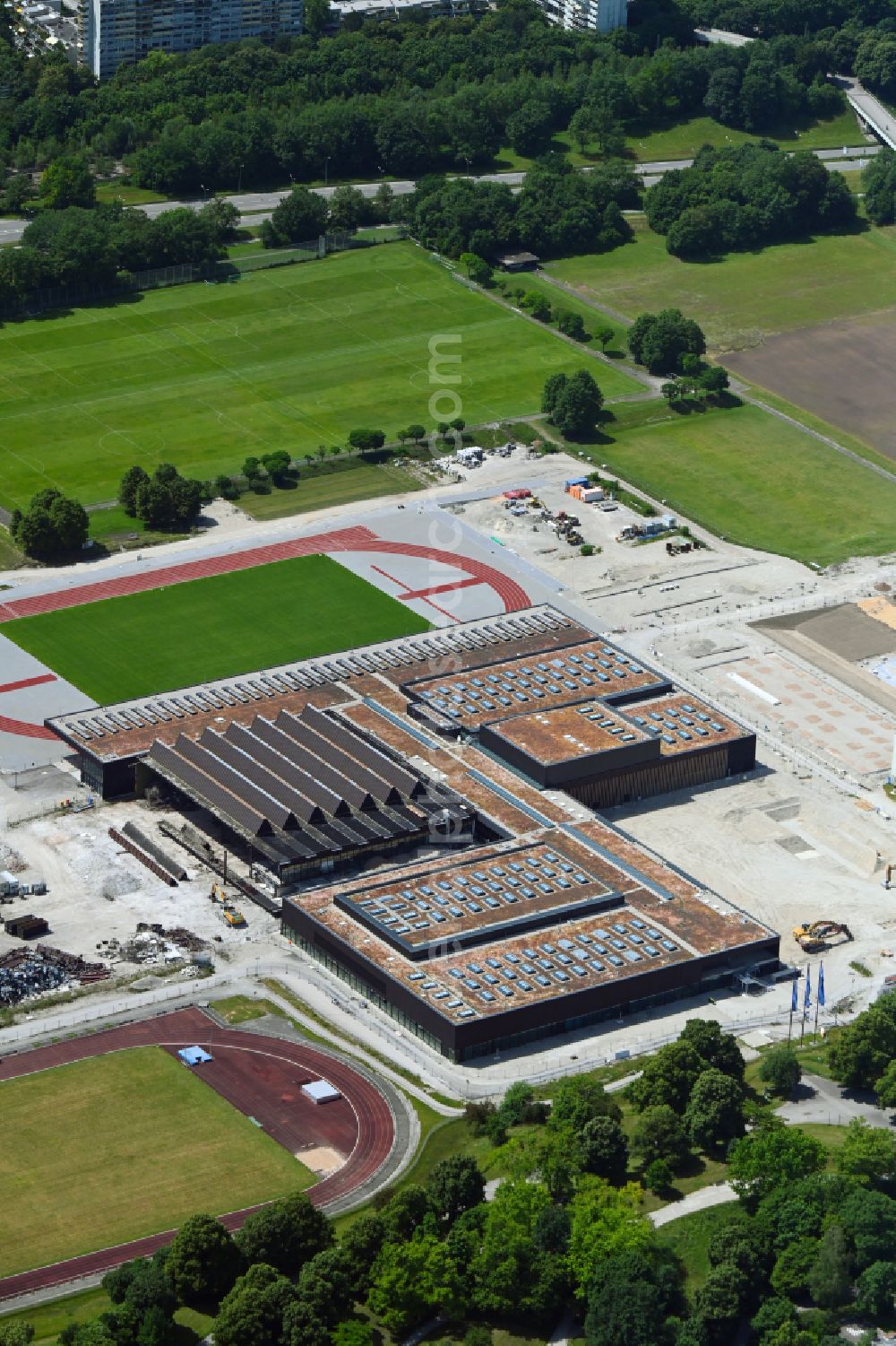 München from the bird's eye view: Construction site for the new sports hall Zentraler Hochschulsport (ZHS) in Munich in the state Bavaria, Germany