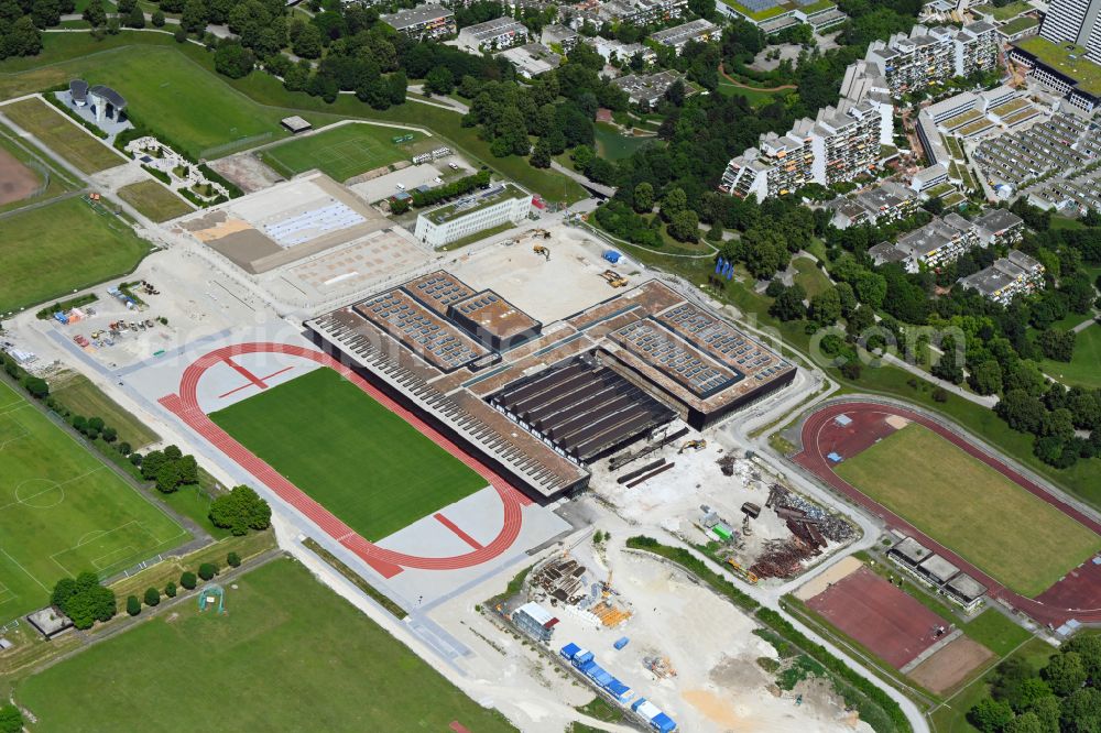 München from above - Construction site for the new sports hall Zentraler Hochschulsport (ZHS) in Munich in the state Bavaria, Germany