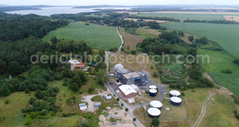 Aerial image Bergen auf Rügen - New construction site and extension of the sewage treatment basins and purification stages for on additional filtration system in Bergen auf Ruegen in the state Mecklenburg - Western Pomerania, Germany