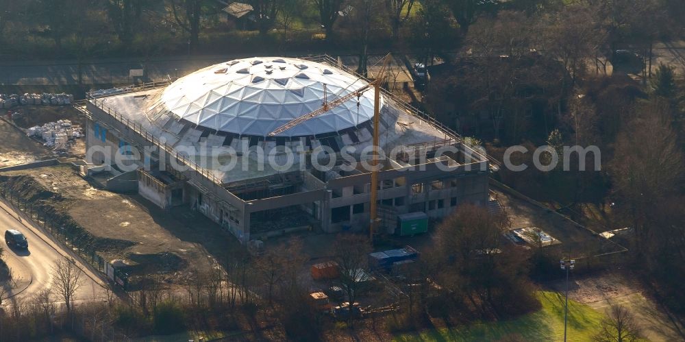 Aerial photograph Essen OT Frohnhausen - Construction site for the new building of the Merkez Mosque in the former shoe storage at the train station in Essen Frohnhausen Hagenbeck