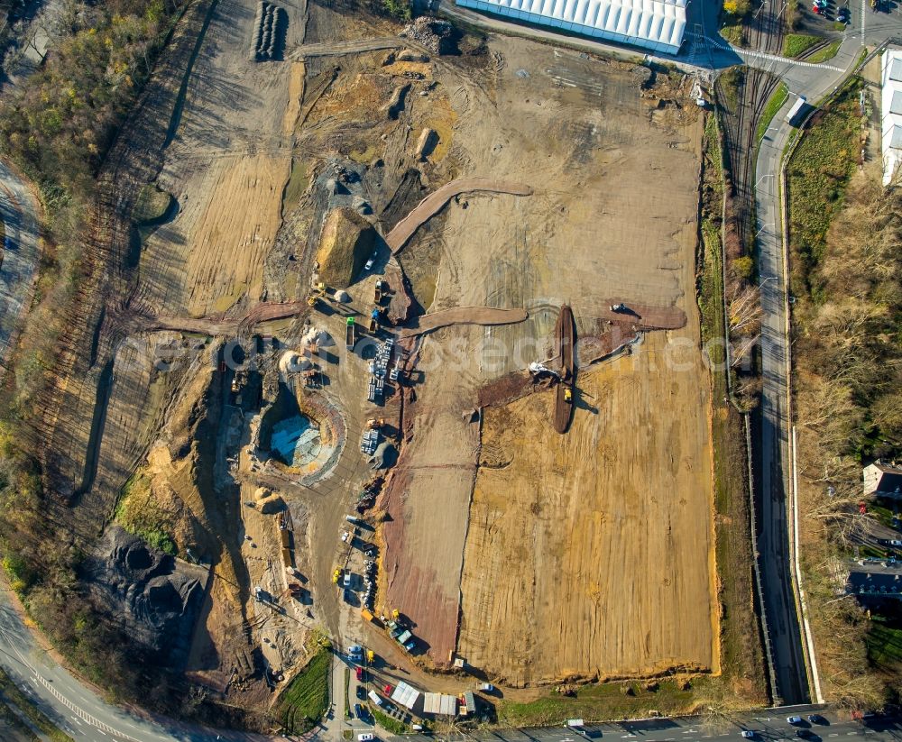 Aerial photograph Bochum - Construction site between the two Adam Opel AG works Bochum II and III in the East of Bochum in the state of North Rhine-Westphalia. An extension of the works is being built