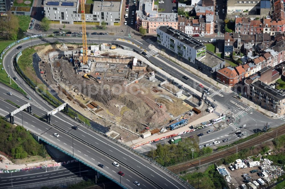 Lille from above - Construction site between Rue Dumont D'Urville and Boulevard Louis Pasteur in the Fives neighborhood in Lille in Nord-Pas-de-Calais Picardy, France