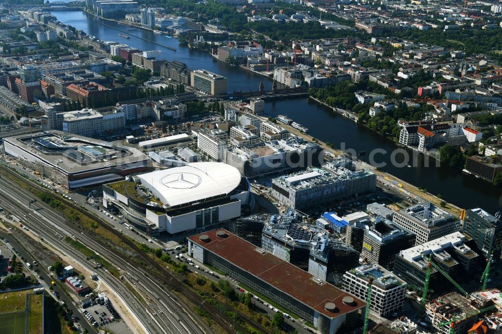 Aerial photograph Berlin - Construction sites for the new building on Anschutz- Areal along of Muehlenstrasse in the district Friedrichshain in Berlin, Germany