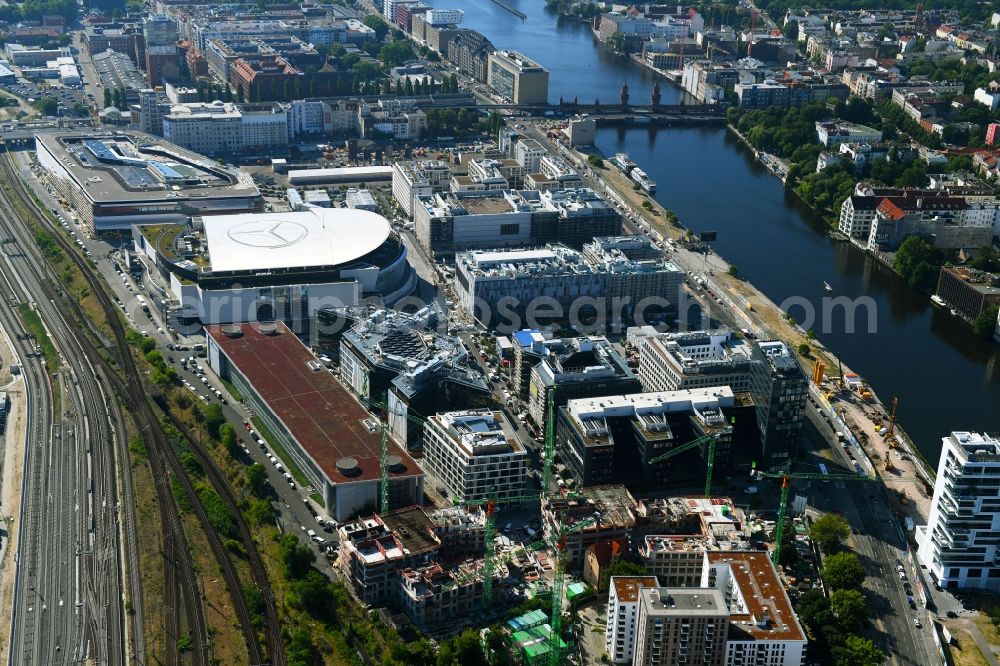 Aerial photograph Berlin - Construction sites for the new building on Anschutz- Areal along of Muehlenstrasse in the district Friedrichshain in Berlin, Germany