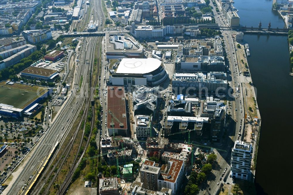 Aerial photograph Berlin - Construction sites for the new building on Anschutz- Areal along of Muehlenstrasse in the district Friedrichshain in Berlin, Germany