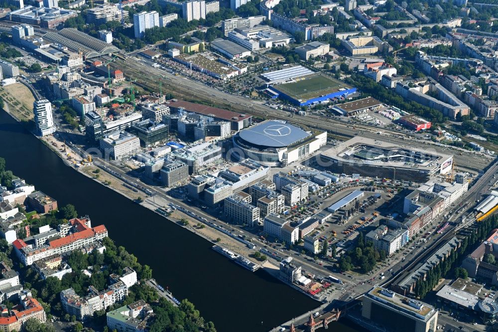 Aerial image Berlin - Construction sites for the new building on Anschutz- Areal along of Muehlenstrasse in the district Friedrichshain in Berlin, Germany