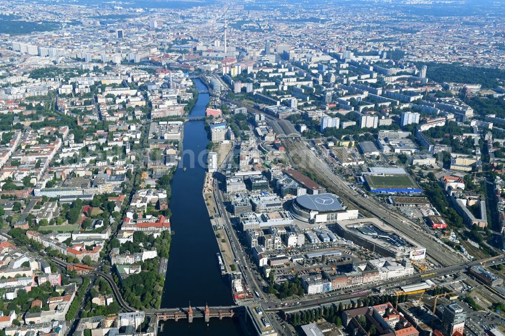 Aerial photograph Berlin - Construction sites for the new building on Anschutz- Areal along of Muehlenstrasse in the district Friedrichshain in Berlin, Germany