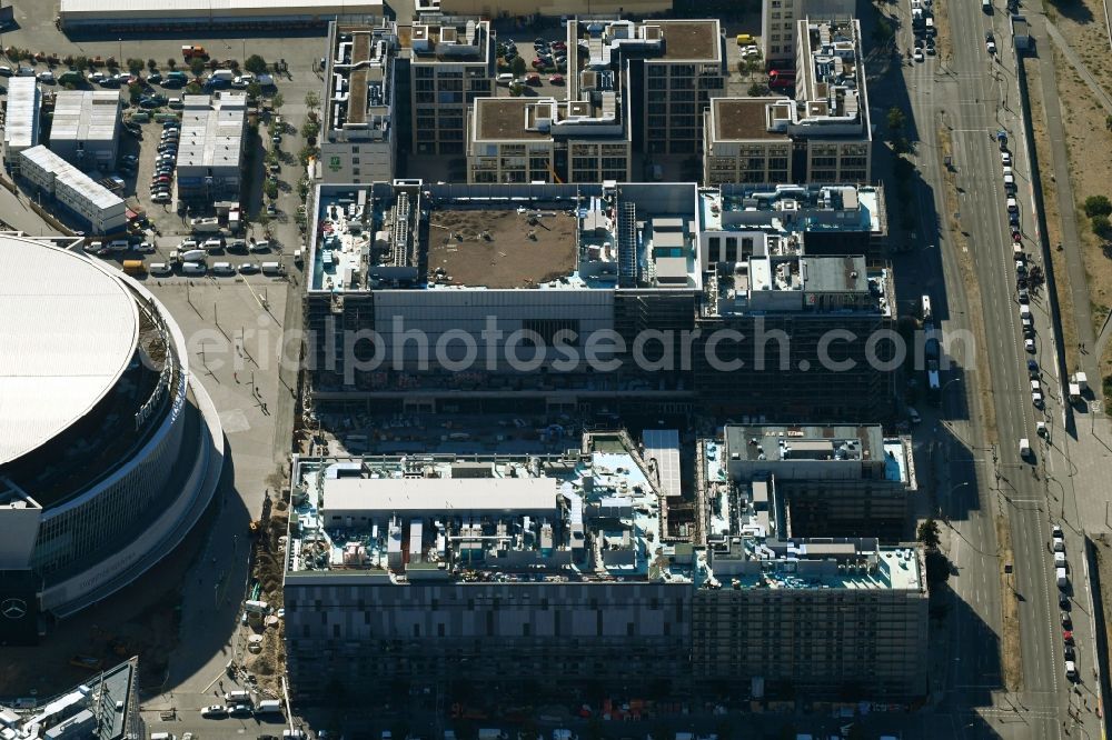 Aerial photograph Berlin - Construction sites for the new building on Anschutz- Areal along of Muehlenstrasse in the district Friedrichshain in Berlin, Germany