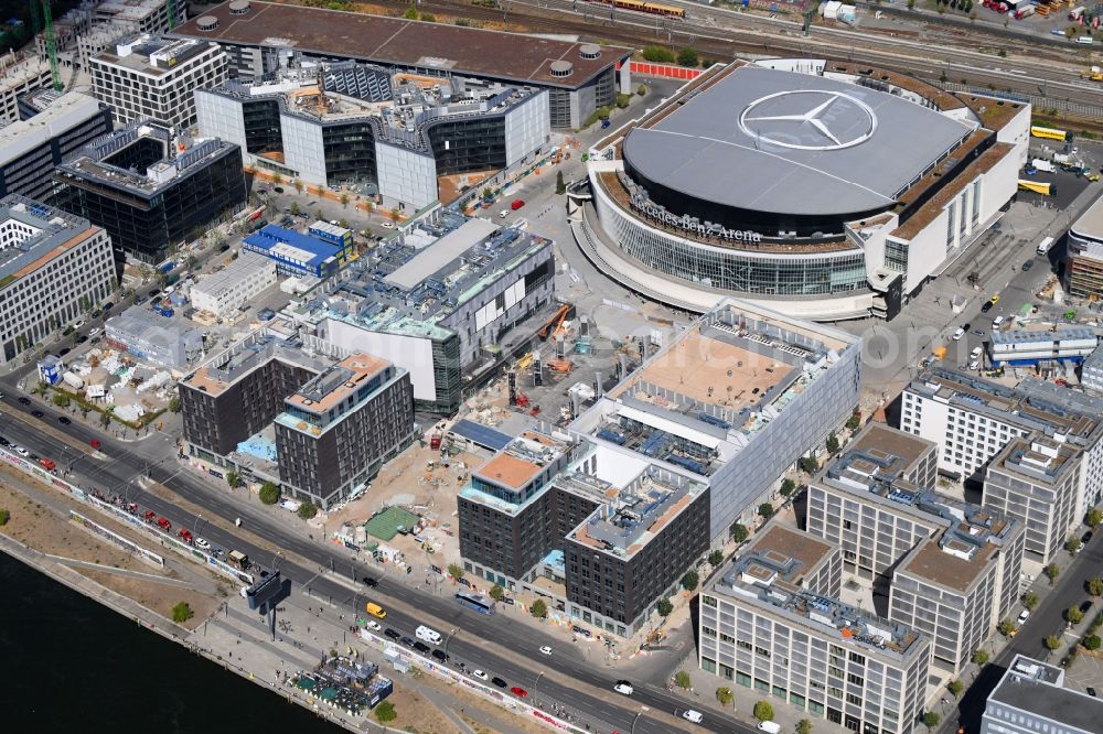 Aerial photograph Berlin - Construction sites for the new building on Anschutz- Areal along of Muehlenstrasse in the district Friedrichshain in Berlin, Germany