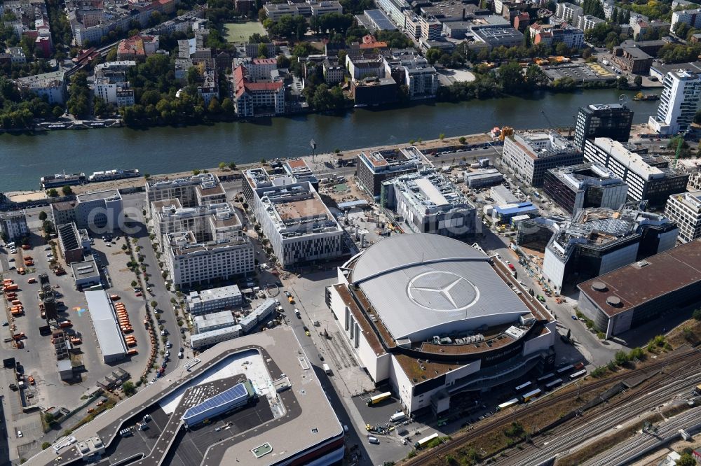 Aerial image Berlin - Construction sites for the new building on Anschutz- Areal along of Muehlenstrasse in the district Friedrichshain in Berlin, Germany