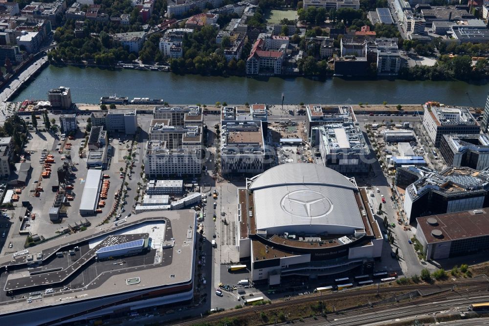 Aerial photograph Berlin - Construction sites for the new building on Anschutz- Areal along of Muehlenstrasse in the district Friedrichshain in Berlin, Germany