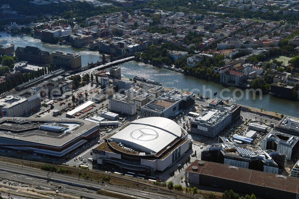 Aerial image Berlin - Construction sites for the new building on Anschutz- Areal along of Muehlenstrasse in the district Friedrichshain in Berlin, Germany