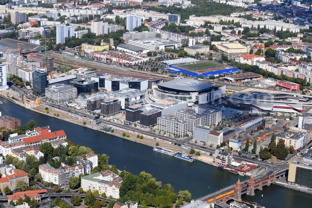 Aerial image Berlin - Construction sites for the new building on Anschutz- Areal along of Muehlenstrasse in the district Friedrichshain in Berlin, Germany