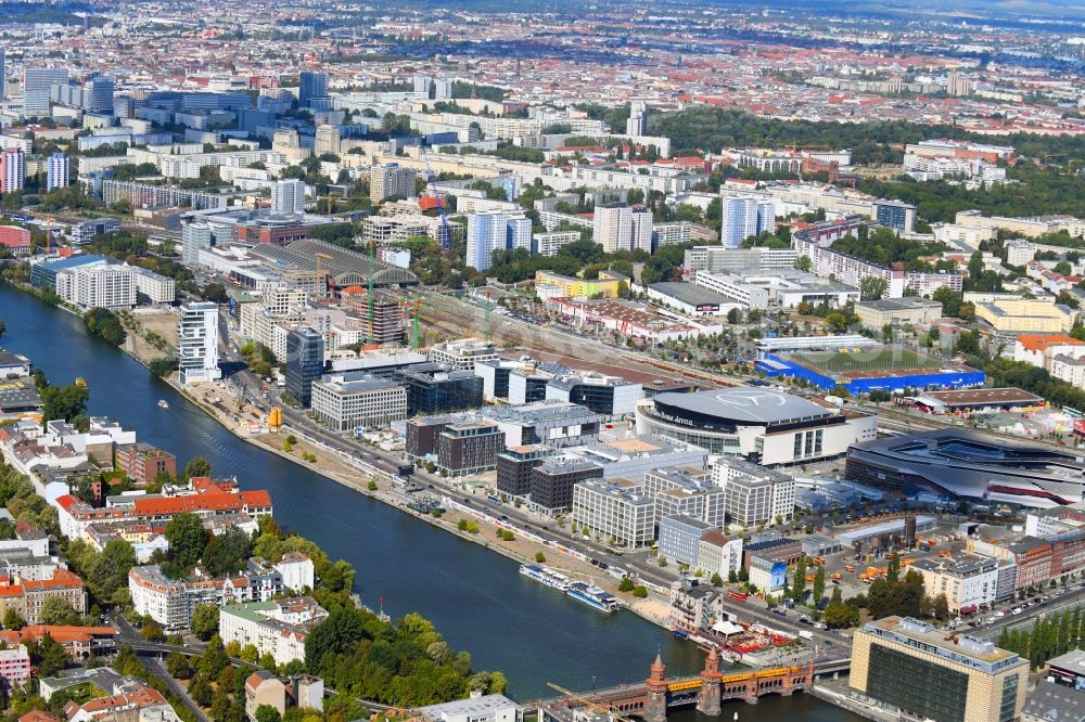 Aerial photograph Berlin - Construction sites for the new building on Anschutz- Areal along of Muehlenstrasse in the district Friedrichshain in Berlin, Germany