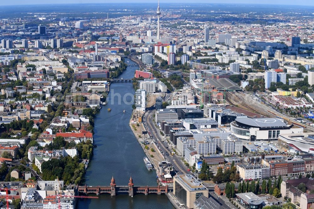 Aerial image Berlin - Construction sites for the new building on Anschutz- Areal along of Muehlenstrasse in the district Friedrichshain in Berlin, Germany