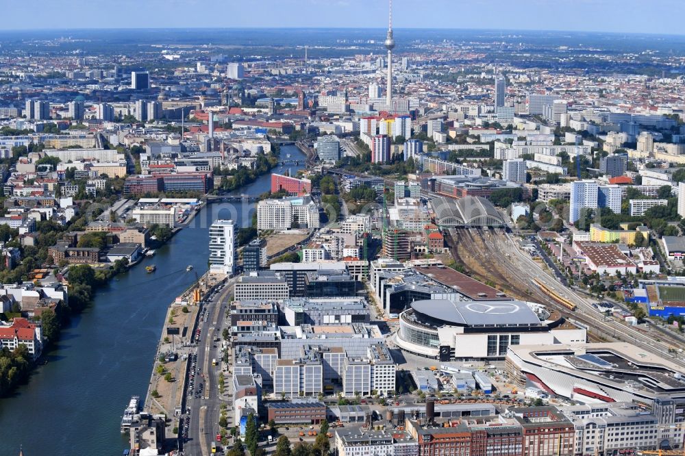 Aerial photograph Berlin - Construction sites for the new building on Anschutz- Areal along of Muehlenstrasse in the district Friedrichshain in Berlin, Germany