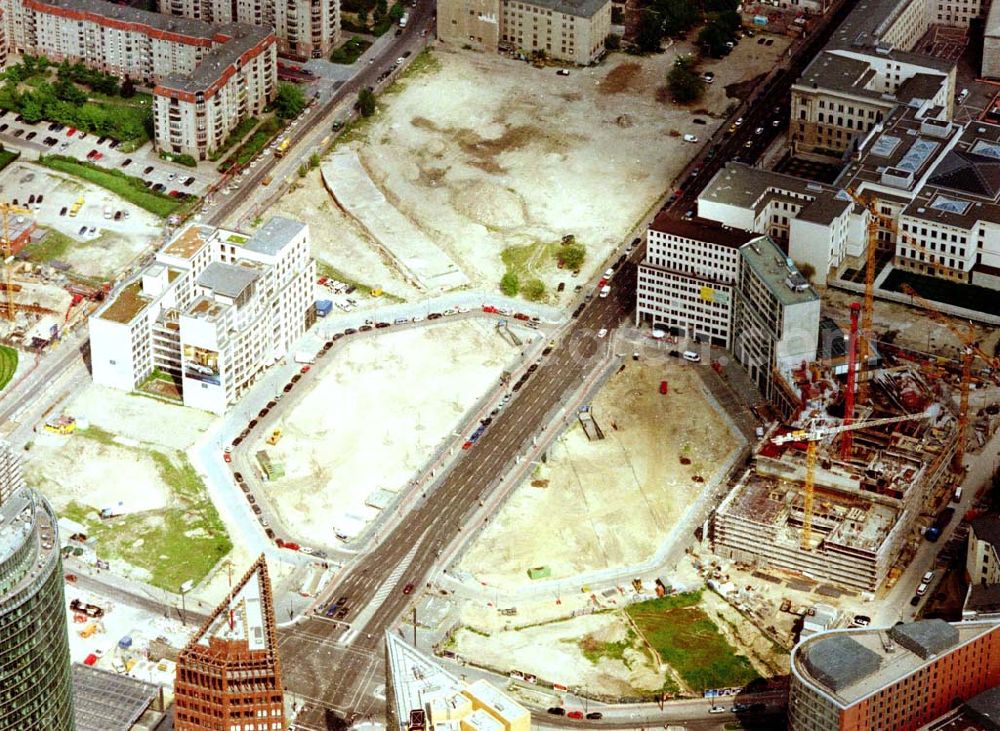 Aerial photograph Berlin - Baustellen der HVB - Projekt am Potsdamer- und Leipziger Platz in Berlin - Mitte / Tiergarten.