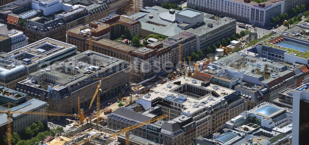 Berlin Mitte from the bird's eye view: Construction sites in the downtown area at the corner of Friedrichstrasse and Unter den Linden in Berlin Mitte