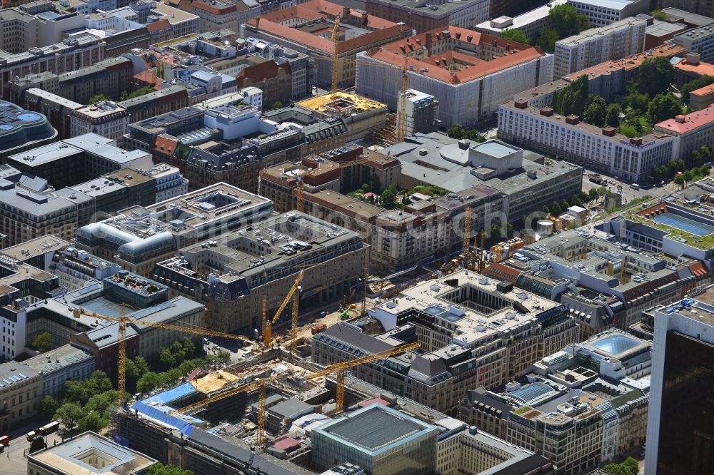 Aerial image Berlin Mitte - Construction sites in the downtown area at the corner of Friedrichstrasse and Unter den Linden in Berlin Mitte