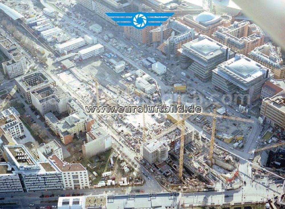 Berlin - Tiergarten from the bird's eye view: Baustellen am Potsdamer Platz.