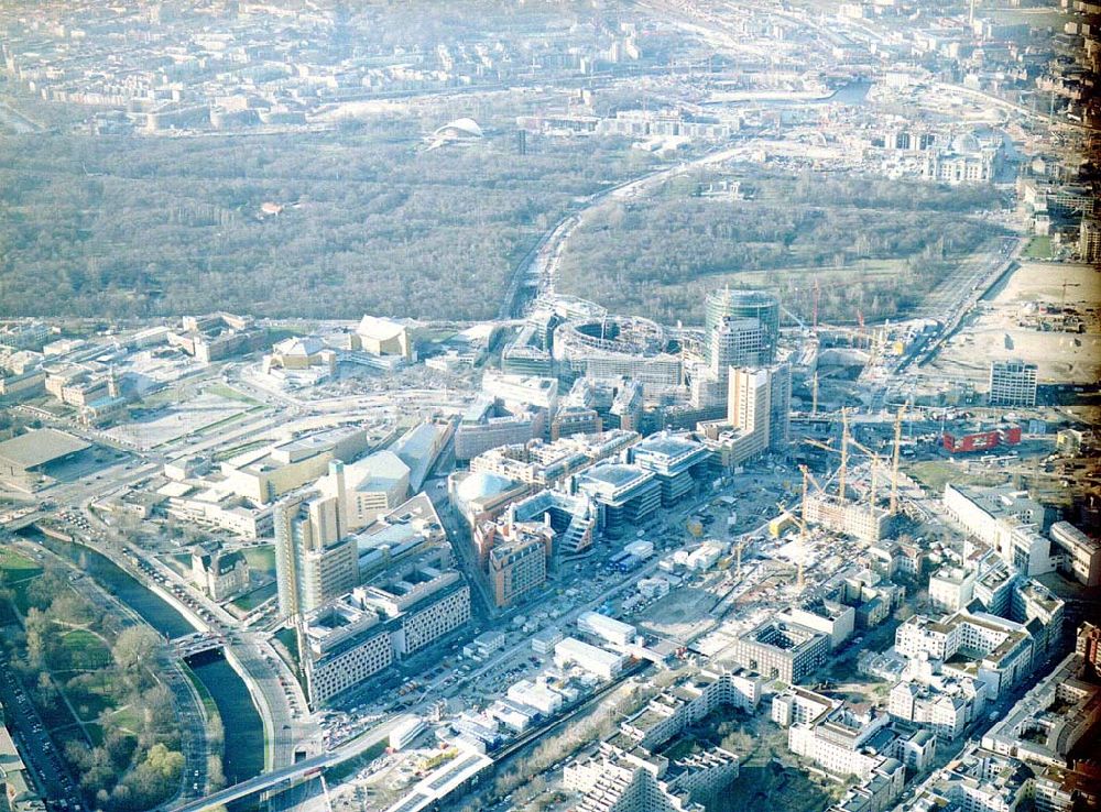 Berlin - Tiergarten from the bird's eye view: Baustellen am Potsdamer Platz.