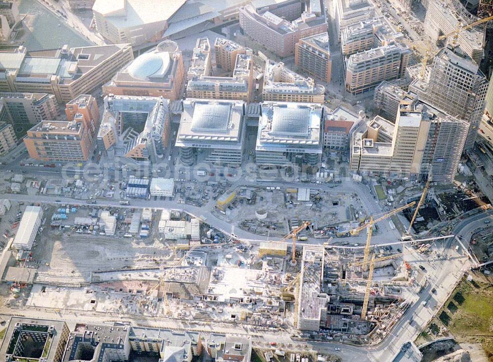 Aerial photograph Berlin - Tiergarten - Baustellen am Potsdamer Platz.