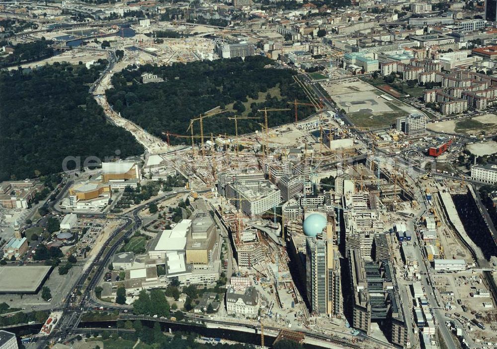 Berlin-Tiergarten from the bird's eye view: Baustellen am Potsdamer Platz19.09.1997