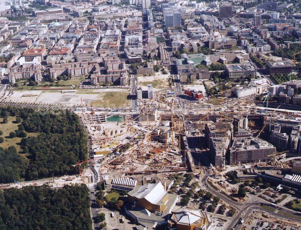 Aerial image Berlin-Tiergarten - Baustellen am Potsdamer Platz19.09.1997