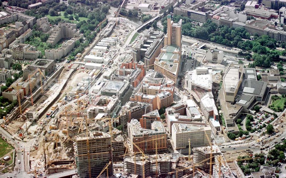 Aerial image Berlin-Tiergarten - Baustellen am Potsdamer Platz in Berlin-Tiergarten.