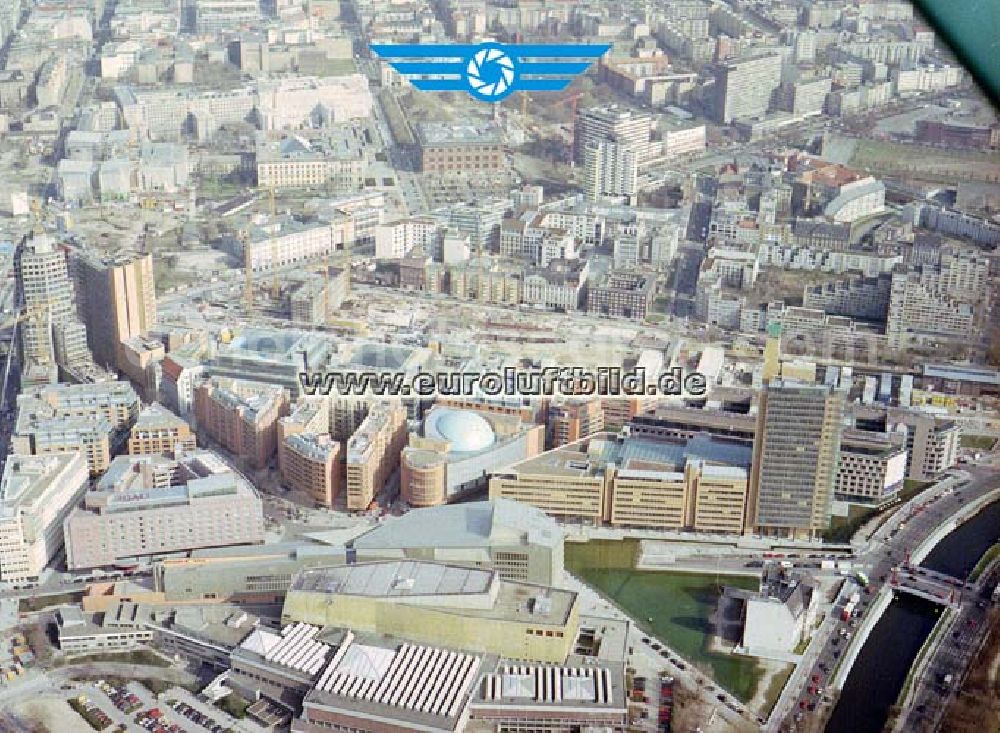 Berlin - Tiergarten from the bird's eye view: Baustellen am Potsdamer Platz in Berlin-Tiergarten.