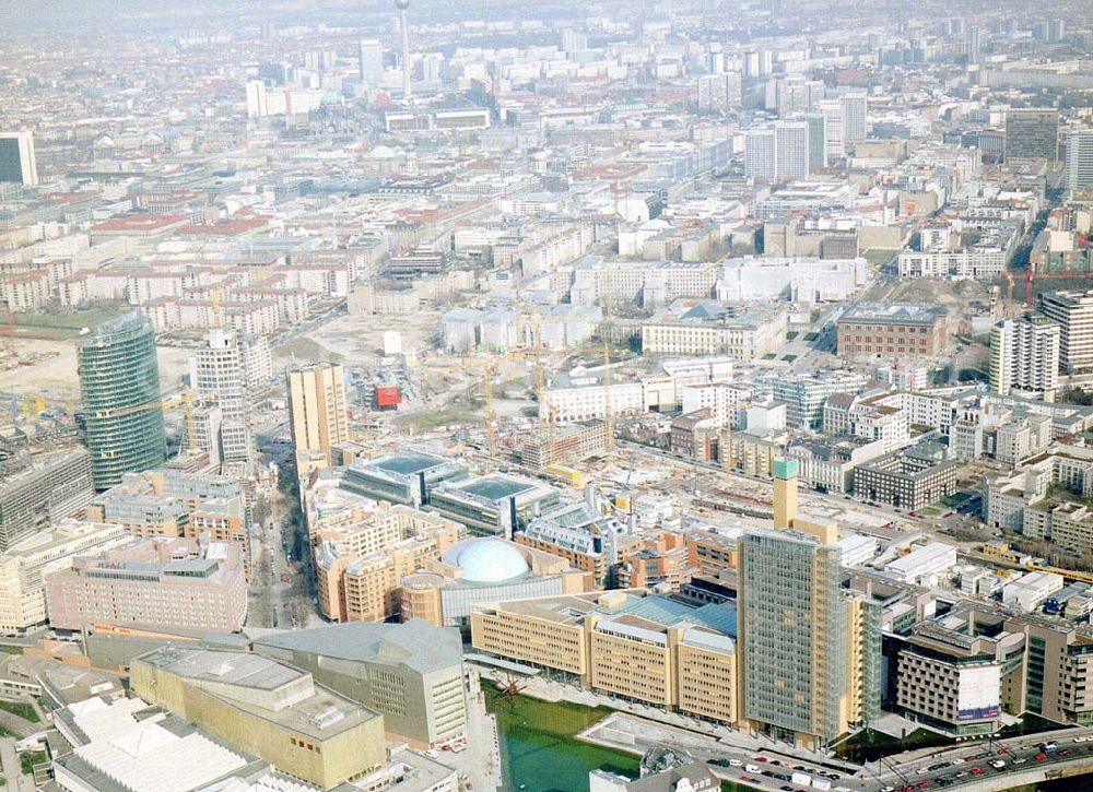 Aerial image Berlin-Tiergarten - Baustellen am Potsdamer Platz im Berliner Tiergarten.