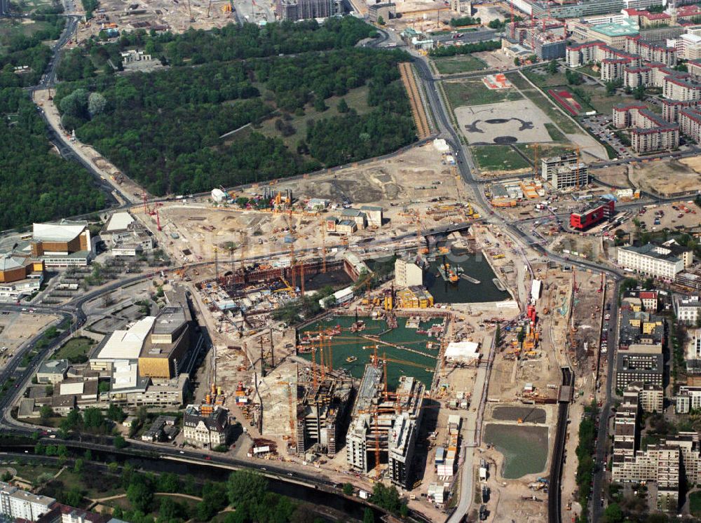 Aerial image Berlin - Construction sites at Potsdamer Platz in the former border strip in the middle