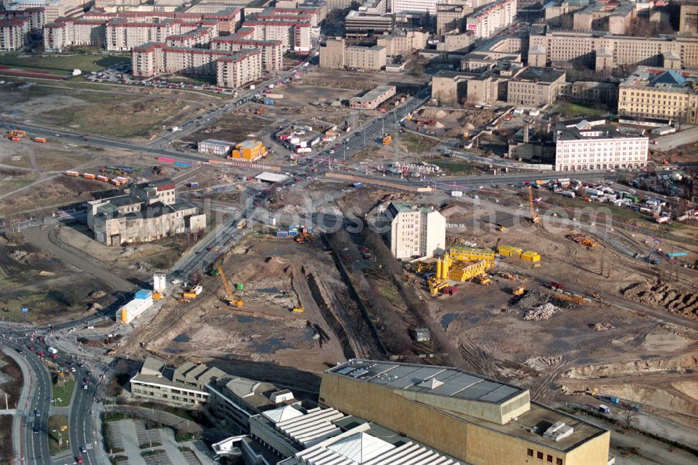 Aerial image Berlin - Construction sites at Potsdamer Platz in the former border strip in the middle