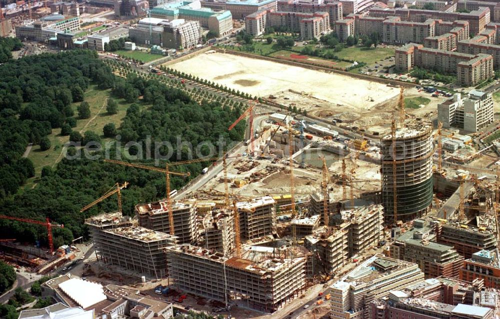 Berlin - Tiergarten from the bird's eye view: Baustellen am Potsdamer Platz (SONY-Viertel).