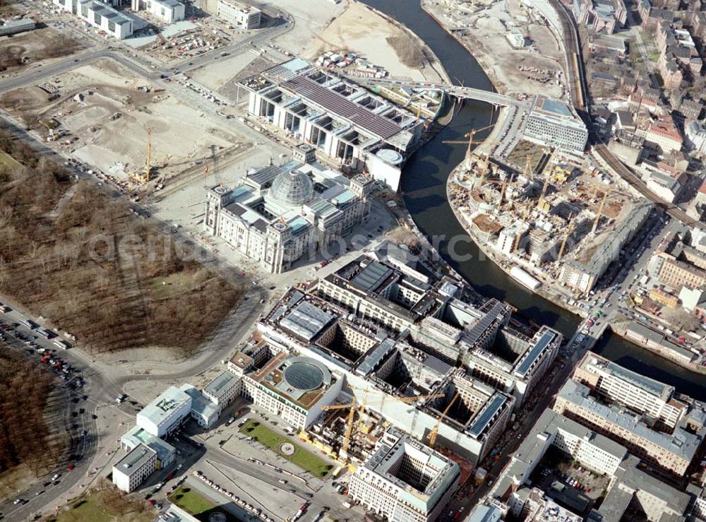 Aerial image Berlin / Tiergarten - Baustellen am Regierungsviertel / Reichstag in Berlin - Mitte / Tiergarten.