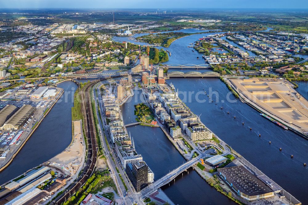 Hamburg from above - Construction sites for residential and commercial buildings in the Baakenhafen along the Baakenallee in HafenCity in Hamburg, Germany