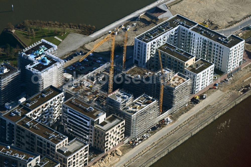 Aerial image Hamburg - Construction sites for residential and commercial buildings in the Baakenhafen along the Baakenallee in HafenCity in Hamburg, Germany