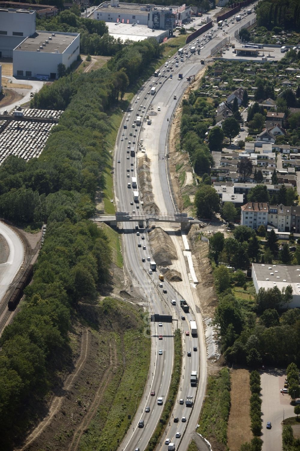 Aerial image Bochum - Construction sites for the development of the route of the motorway A448 in Bochum in North Rhine-Westphalia