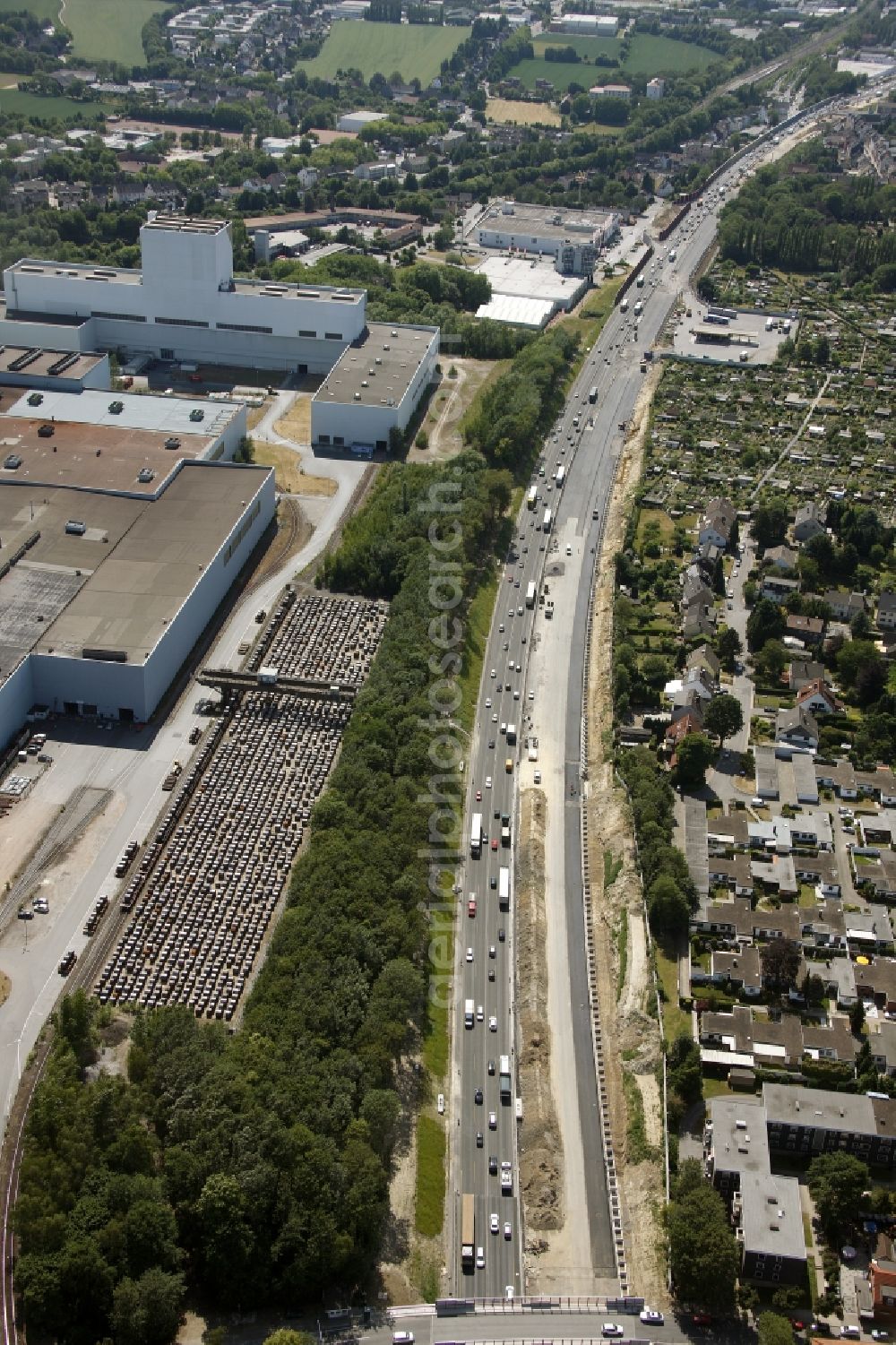 Aerial photograph Bochum - Construction sites for the development of the route of the motorway A448 in Bochum in North Rhine-Westphalia