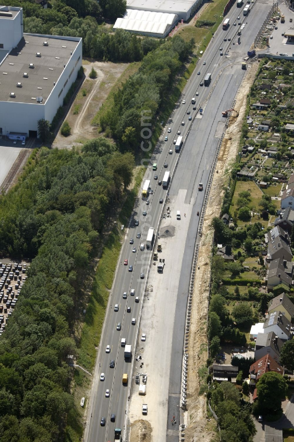 Bochum from above - Construction sites for the development of the route of the motorway A448 in Bochum in North Rhine-Westphalia