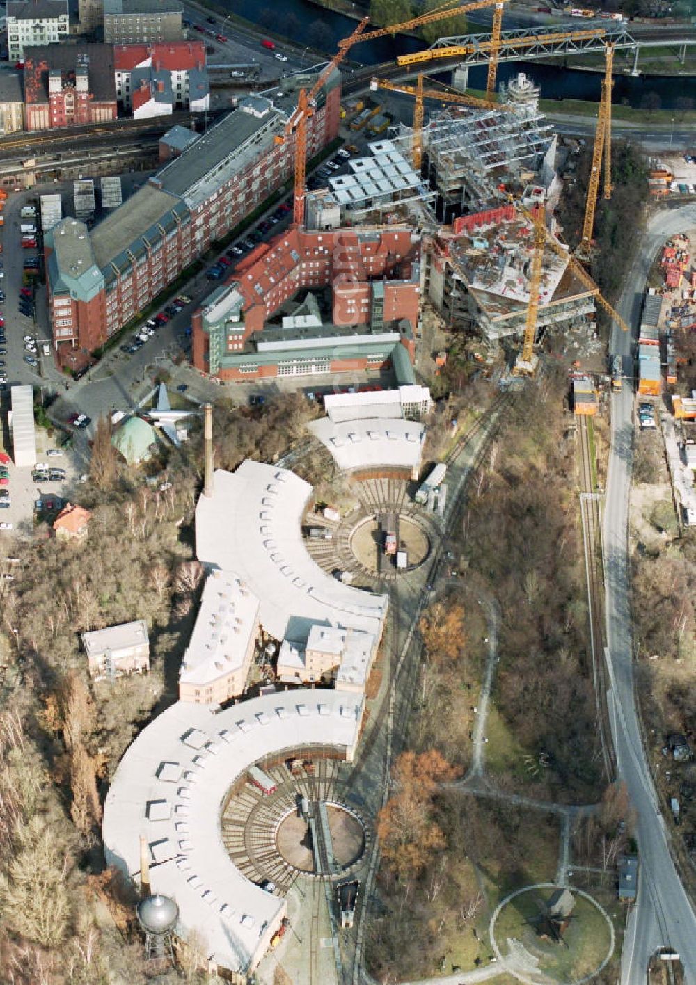 Aerial image Berlin-Kreuzberg - Baustellen zum Erweiterungsbau des Verkehrsmuseums.