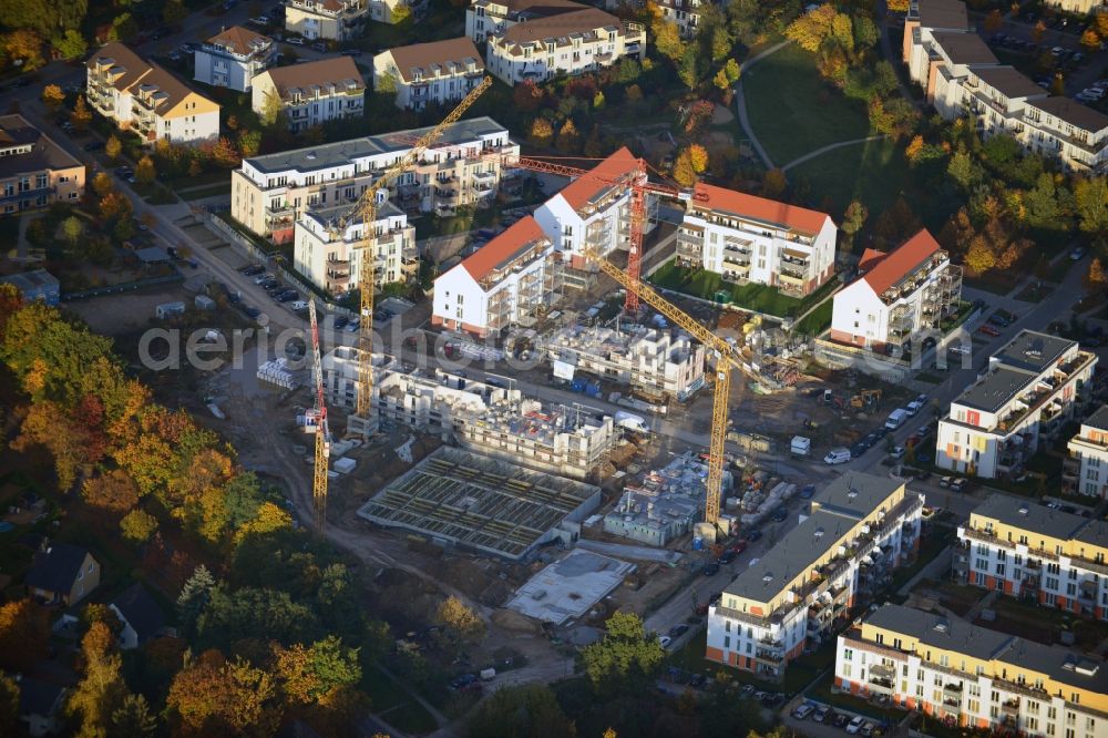 Aerial image Glienicke / Nordbahn - Construction sites for new construction of multi-family and terraced houses - new buildings in the residential area of ??the NCC GmbH in Germany in Brandenburg Glienicke