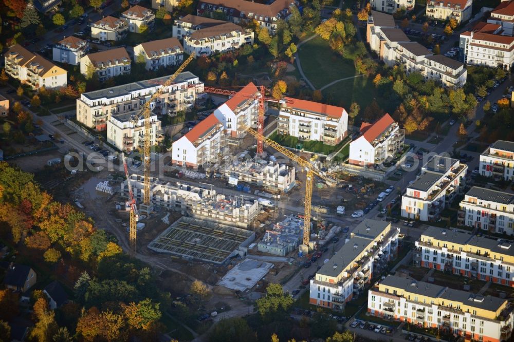 Glienicke / Nordbahn from above - Construction sites for new construction of multi-family and terraced houses - new buildings in the residential area of ??the NCC GmbH in Germany in Brandenburg Glienicke