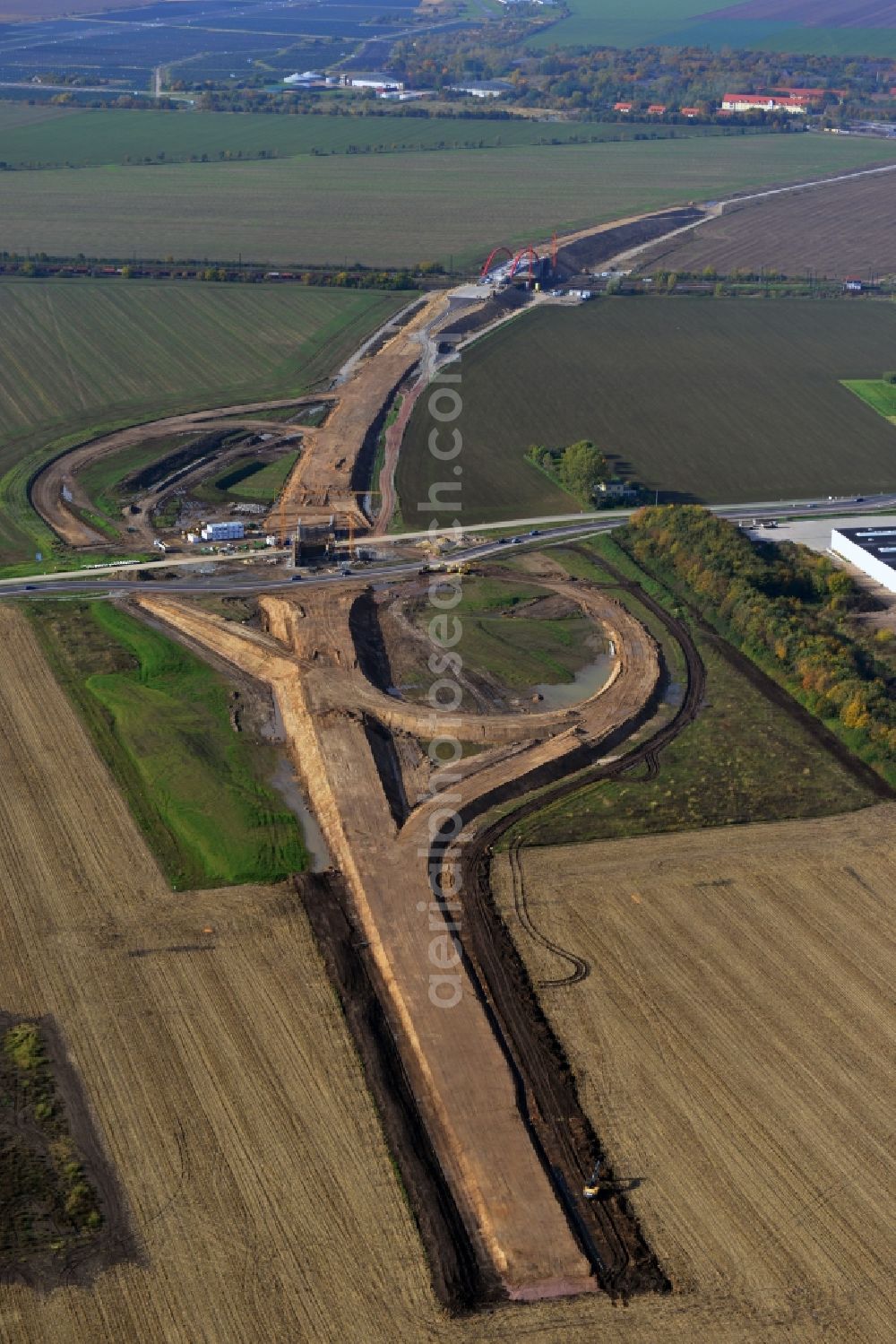 Köthen from the bird's eye view: Construction site for the new building of the bypass Cöthen in Saxony-Anhalt