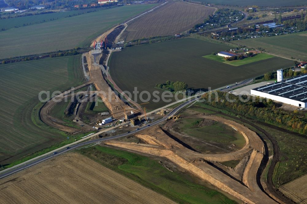 Aerial image Köthen - Construction site for the new building of the bypass Cöthen in Saxony-Anhalt