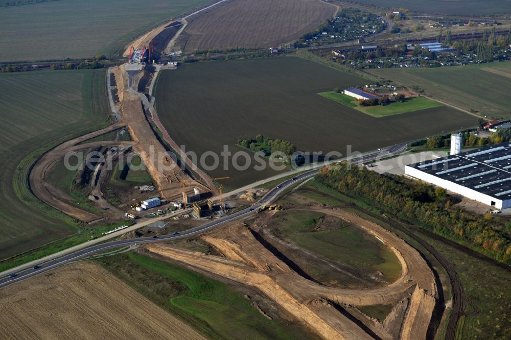 Aerial photograph Köthen - Construction site for the new building of the bypass Cöthen in Saxony-Anhalt